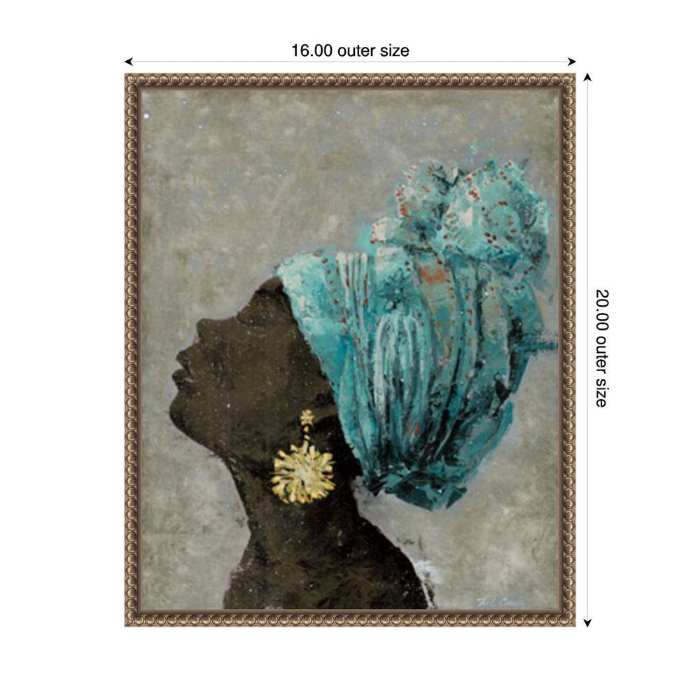 Profile of a Woman II Turquoise Headwrap Canvas Print with Bronze Frame