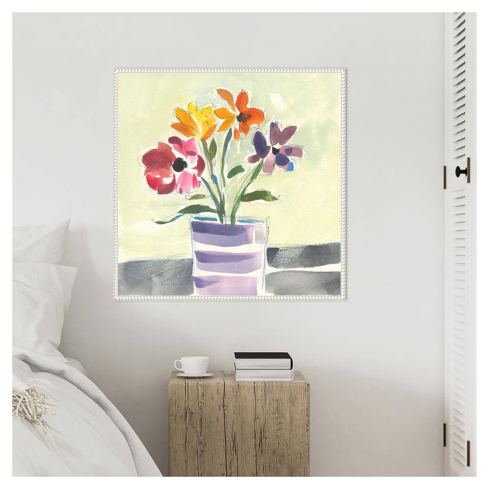 Morning Flowers Vibrant Canvas Art with White Frame