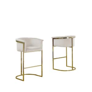 Jessica 29 in. Cream Low Back Gold Metal Frame Bar Stool Chair with Velvet Fabric (Set of 1)