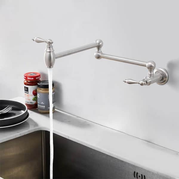 Traditional Wall Mounted Pot Filler with Soild Brass in Brushed Nickel