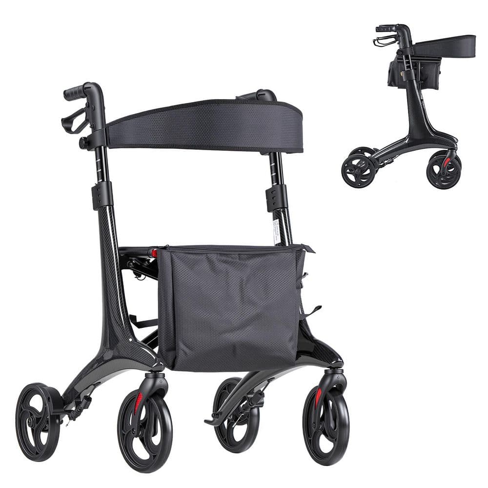 Foldable Rollator Walker with Seat for Seniors, Lightweight Mobility Aid with Carbon Fiber Frame, 8 in. Solid PVC Wheels price history on PriceWatchPro