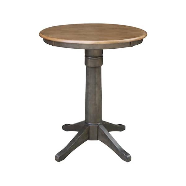 International Concepts Hickory/Coal 30 in. Round Top Solid Wood Counter Height Pedestal Dining Table - Seats 2