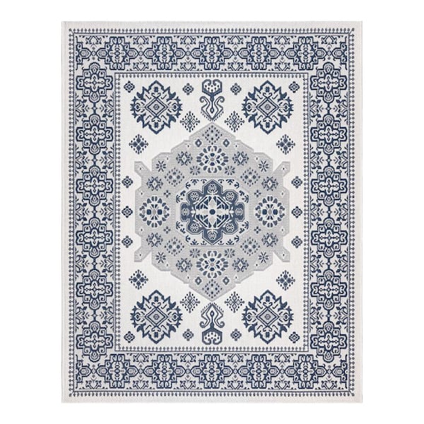 Ringley Gavin Cream 9 ft. x 13 ft. Oriental Medallion Indoor/Outdoor Area Rug