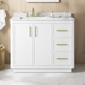 Tamsin 42 in. Single Sink White Bath Vanity with White Round Corner Engineered Marble Top (Assembled)