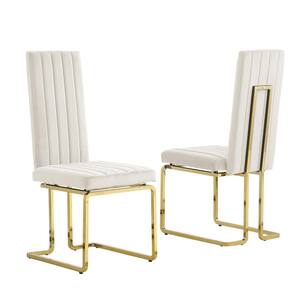 Jana Cream Velvet Fabric Vertical Line Design Gold Chrome Iron Side Chair (Set of 2)