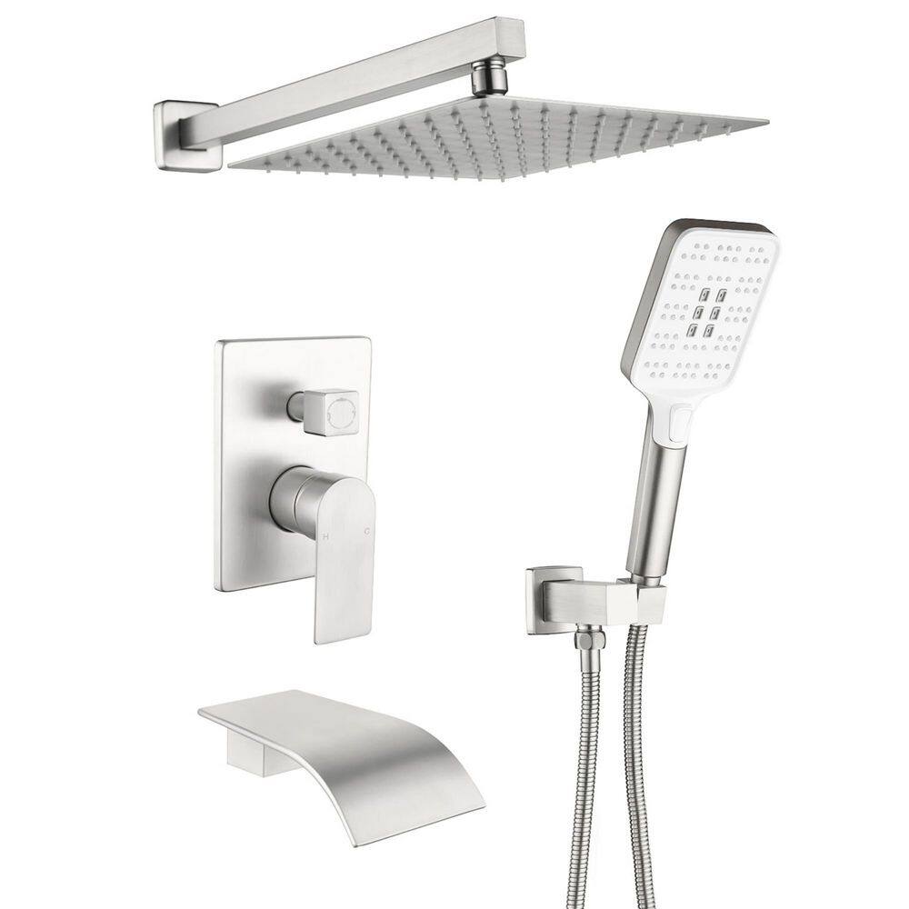 Single Handle 3-Spray Wall Mount Tub and Shower Faucet 1.8 GPM Waterfall Shower System in Brushed Nickel Valve Included price history on PriceWatchPro