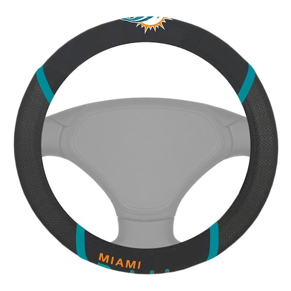 FANMATS NFL - Miami Dolphins Embroidered Steering Wheel Cover in Black - 15in. Diameter