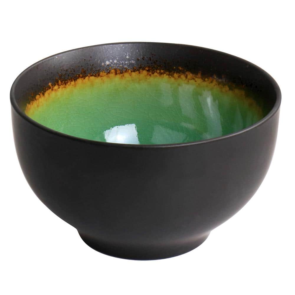 Green Floral Ceramic Square Dinnerware Set, Service for 4