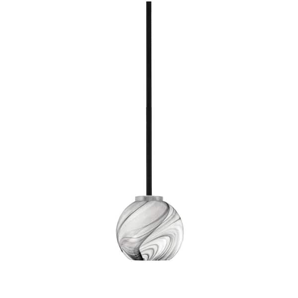 Unbranded Elonia 100-Watt 1 Light Matte Black & Graphite Stem Mini Pendant Light with 5.75 in. Onyx Swirl Glass Shade