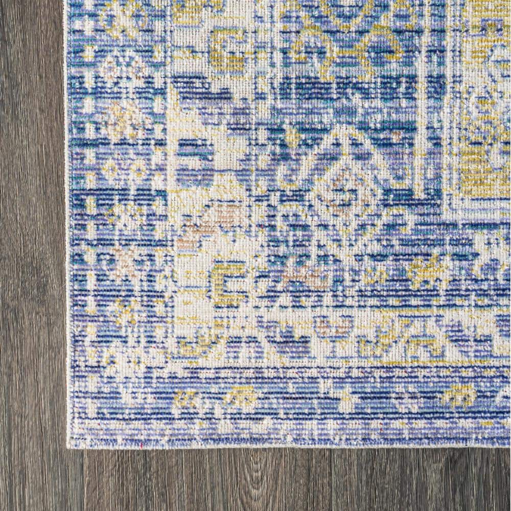 Reversible 4'x6' Blue Medallion Synthetic Area Rug