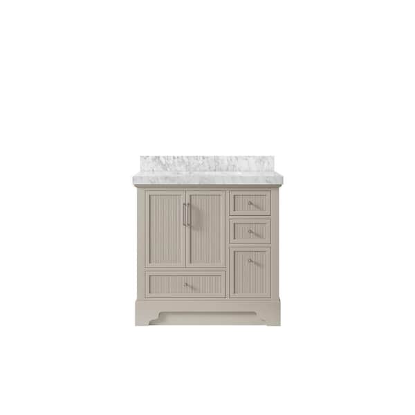 Willow Collections Alys 36 in. W x 22 in. D x 36 in. H Single Sink Bath Vanity Center in Fine Grain with 2 in. Carrara Marble Top