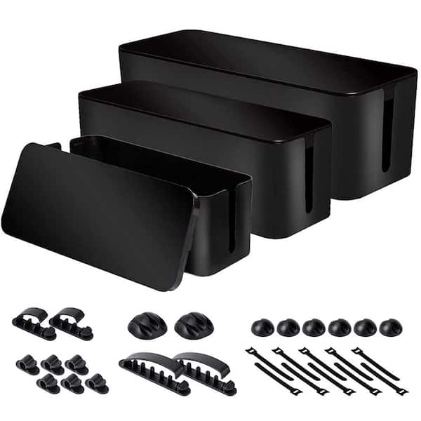 Lukyamzn Cable Organizer Box Set of 3 Different Sizes with Power Cover Cord Holder and Surge Protector Black