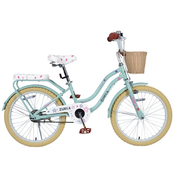 Green 20 inch Steel Frame Single Speed Girls Bike with Basket for 7-10 Years Old Kids