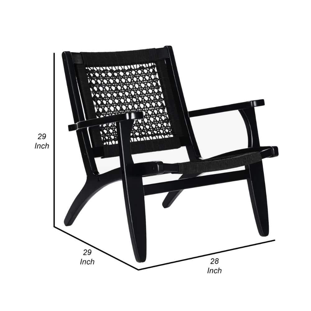 Black Hexagon Woven Rope and Wood Accent Chair