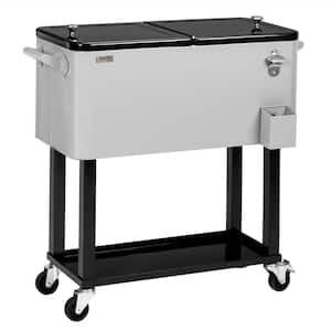80 qt. Rolling Ice Chest, Portable Patio Party Bar Drink Cooler Cart, with Shelf, Bottle Opener in Grey