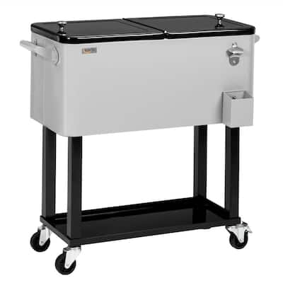 Keter 89 .8 qt. Outdoor Rolling Patio Cooler and Insulated Beverage Cart,  Gray KET-252172 - The Home Depot