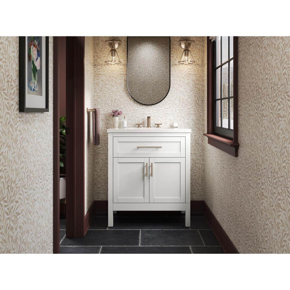 White Shaker Style 30" Single Bathroom Vanity Set with Quartz Top