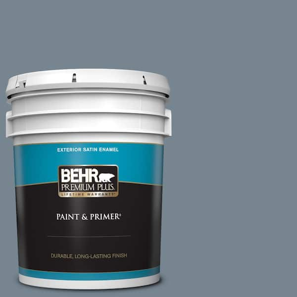 BEHR PREMIUM PLUS 5 gal. #PPU14-05 Forever Denim Satin Enamel Exterior Paint & Primer