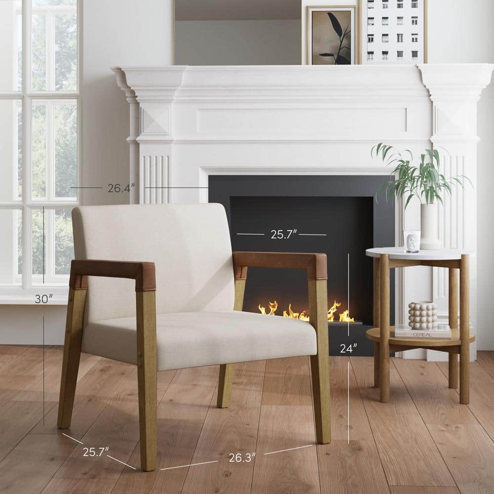 Hudson Light Brown Wood and Faux Leather Accent Chair