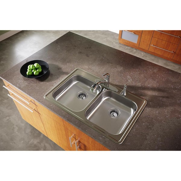 Dayton 33 in. Drop-in Double Bowl 22-Gauge Satin Stainless Steel Kitchen Sink Only