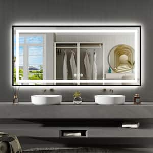 96 in. W x 36 in. H Rectangular Framed Front and Back LED Lighted Anti-Fog Wall Bathroom Vanity Mirror in Tempered Glass