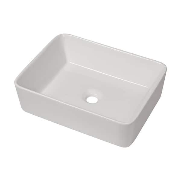Sarlai White Porcelain Ceramic Rectangular Modern Above Counter Bathroom Vessel Vanity Sink Art Basin