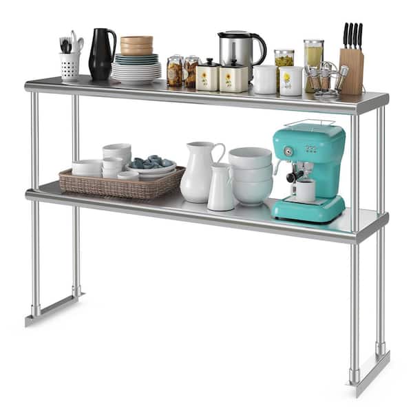 ANGELES HOME 48 x 12 in. Silver Stainless Steel Kitchen Commercial Prep,Work Table Overshelf with Adjustable Lower Shelf