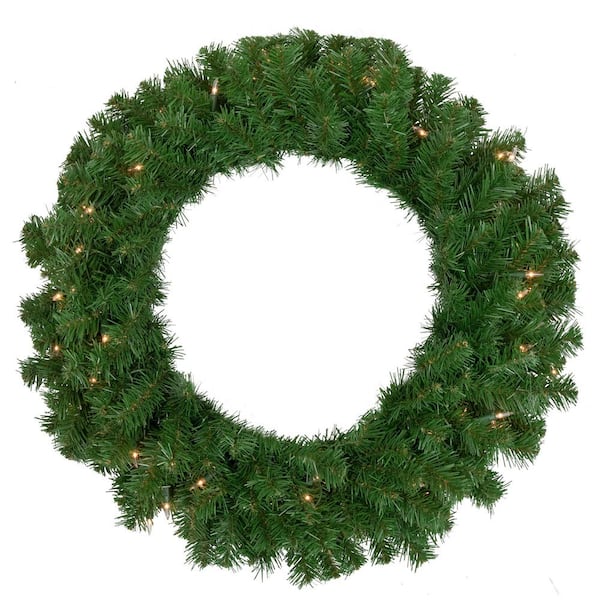 24 " Pre-Lit Green Deluxe Dorchester Pine Artificial Christmas Wreath-Clear Lights