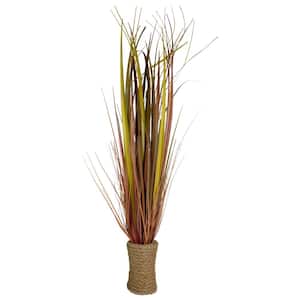 34 in. Red Artificial Grass Plant in a Rope Pot