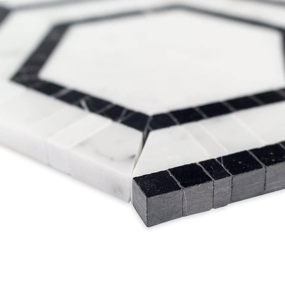 Nero Black and White Marble Hexagon Mosaic Tile