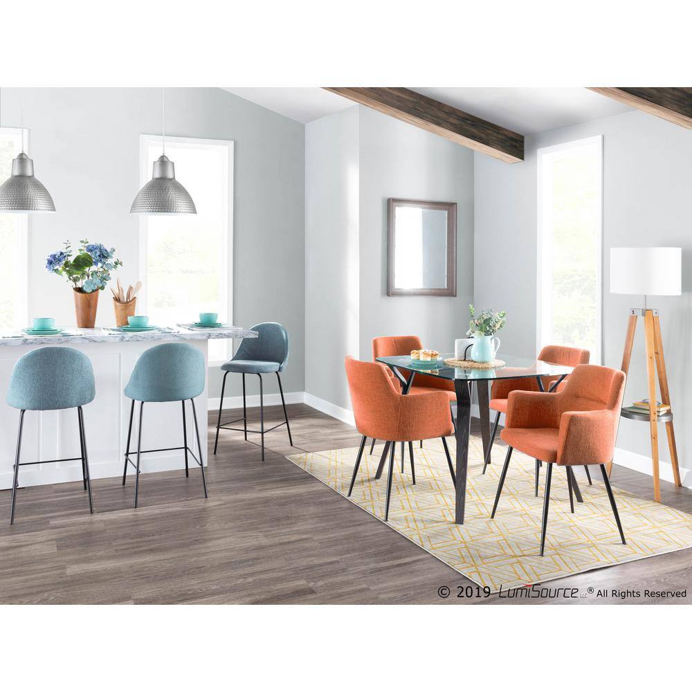 Scandinavian Orange Faux Leather Upholstered Arm Chairs with Metal Legs