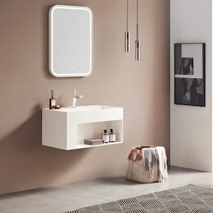 40 in. Wall-Mount Bathroom Solid Surface Vanity with Special Storage Area in Matte White