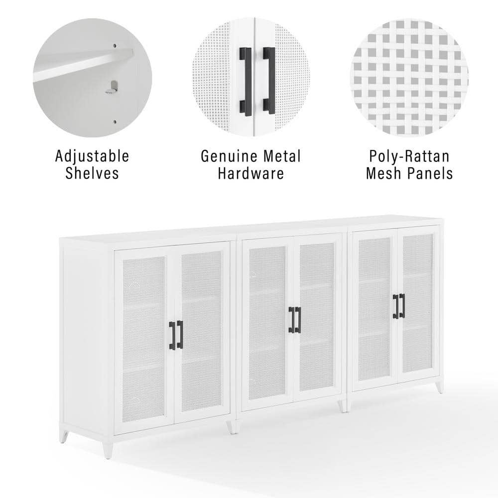 Milo 84" White Woven Entertainment Center with Cabinets