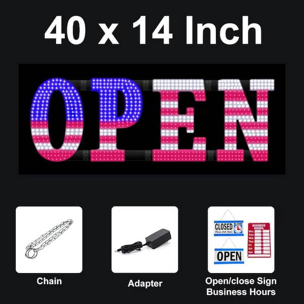 Afoxsos 1-Pack USA Flag Series Large LED Open Sign Hanging