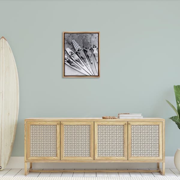 Vintage Women on Surfboards by Arlington Prints Brown Floater Frame People Graphic Art Print 31 in. x 25 in.