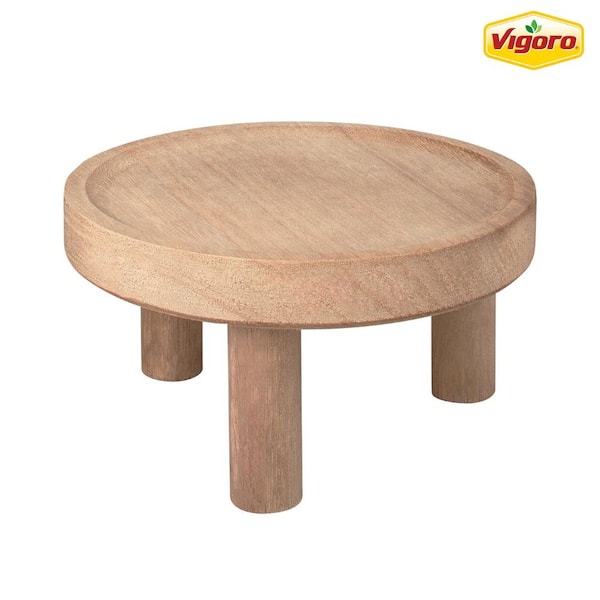 Vigoro 7 in. Footed Small Brown Wood Plant Stand (7 in. L x 7 in. W x 3.4 in. H)