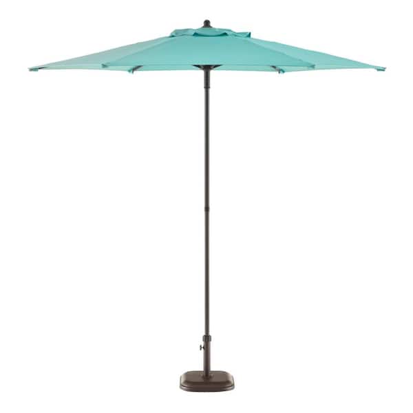 StyleWell 7.5 ft. Steel Market Outdoor Patio Umbrella in Haze Teal Blue