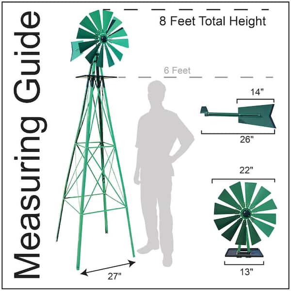 Sportsman 8 ft. Green Steel Classic Decorative Windmill 808018