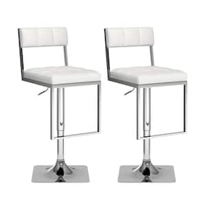 43 in. H Adjustable White Leatherette Square Tufted Swivel Bar Stool (Set of 2)