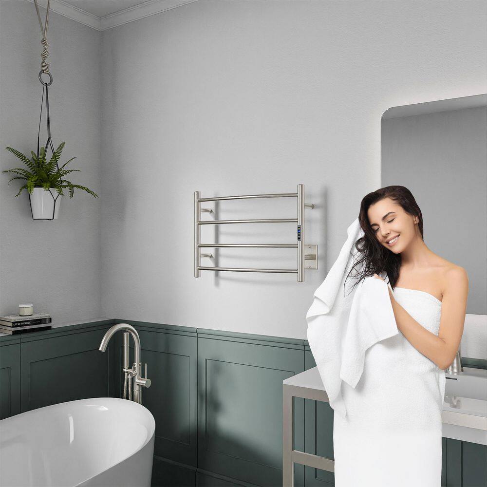 Brushed Nickel 4-Bar Wall Mounted Electric Towel Warmer