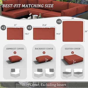 14-Piece Patio Cushion Covers Replacement with Zipper for Sectional Sofa Set, Slipcovers for Outdoor Cushions Terra Red