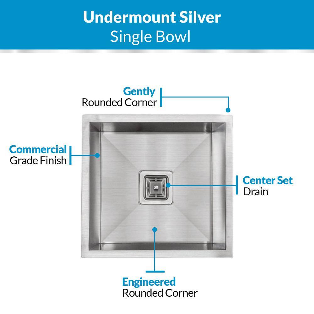 18-inch Square Single Bowl Stainless Steel Undermount Bar Sink