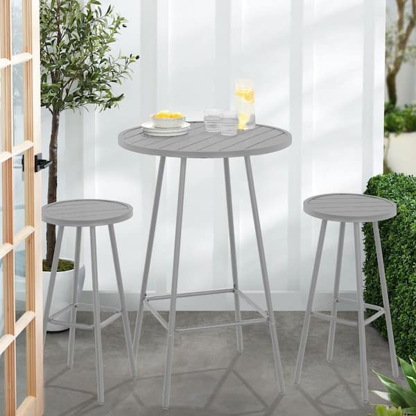 Best Choice Products 3-Piece Steel Patio Bar Height Round Outdoor Gray Bistro Set w/ Backless Stools