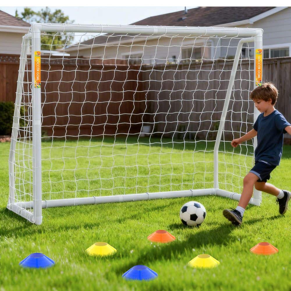 BOZTIY 8 ft. x 6 ft. Soccer Goal for Backyard PVC Foldable Soccer