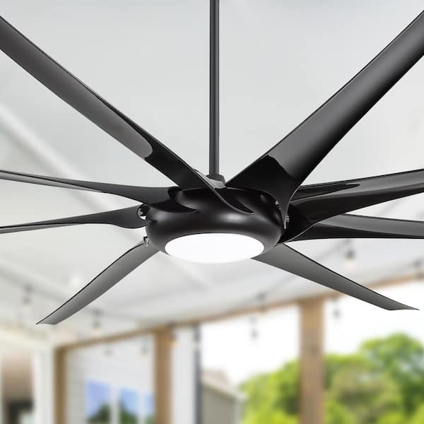Vincent 100 in. Windmill Black HVLS Ceiling Fan with Integrated LED Light, 8-Black Blades, Downrod and Remote Included