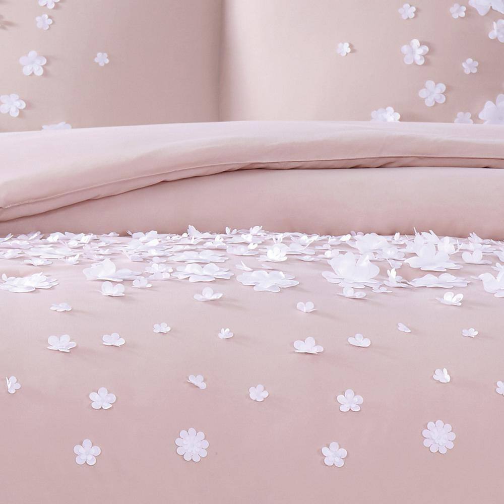 Blush King Microfiber Comforter Set with Decorative Flowers