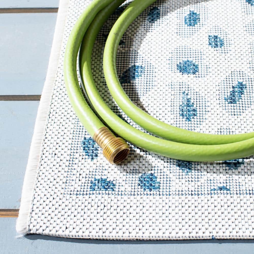 Ivory and Blue Non-Slip Washable Cotton Area Rug