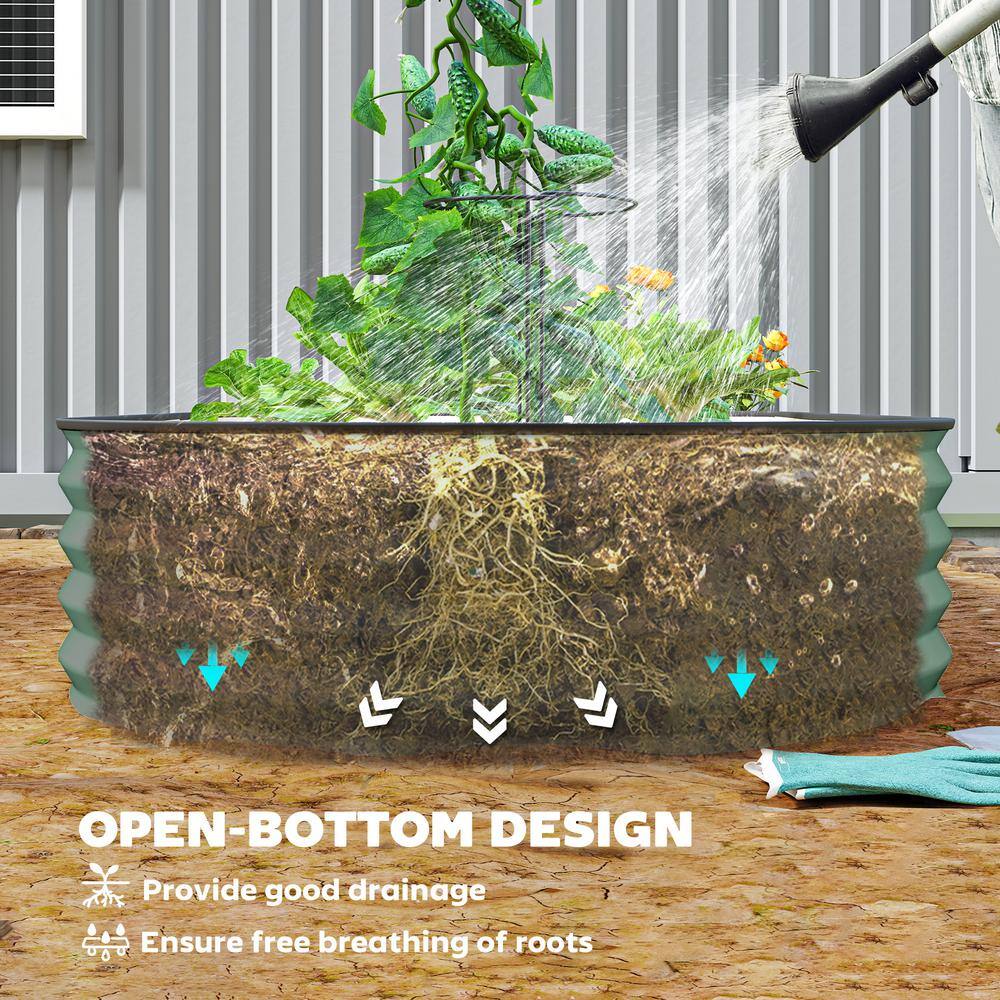 Green Galvanized Steel Raised Garden Bed Set with Metal Plant Stakes