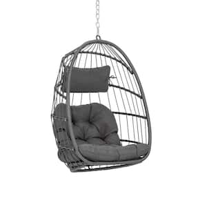 3.44 ft. Wicker Patio Outdoor Hanging Egg Chair Hammock with Dark Gray Cushions