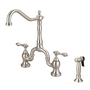 Carlton Two Handle Bridge Kitchen Faucet with Lever Handles in Brushed Nickel
